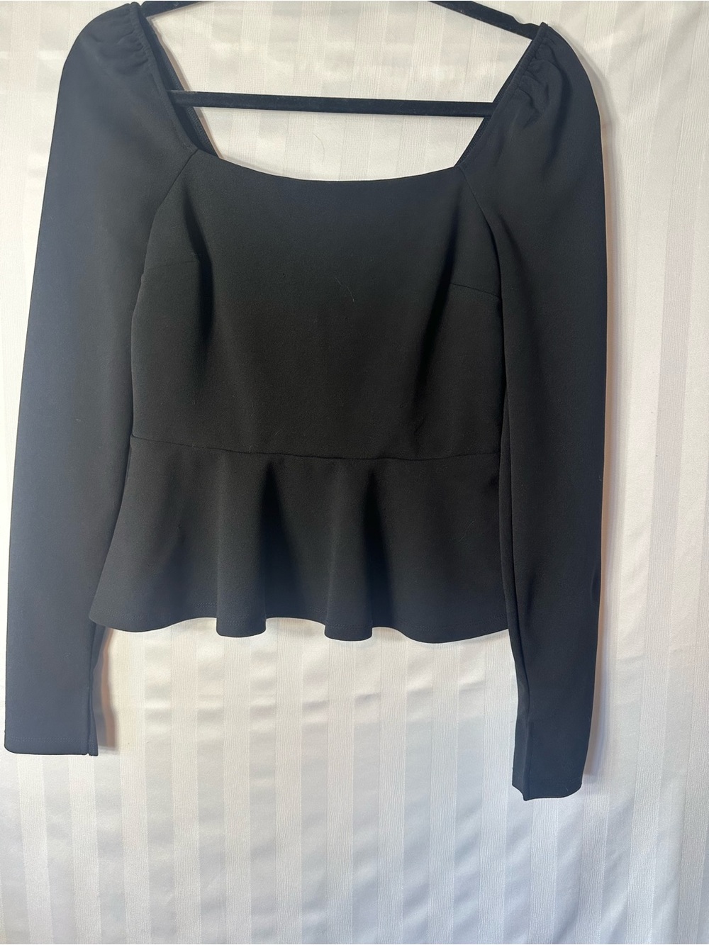 miami Black Long-Sleeve Peplum Square-Neck Top